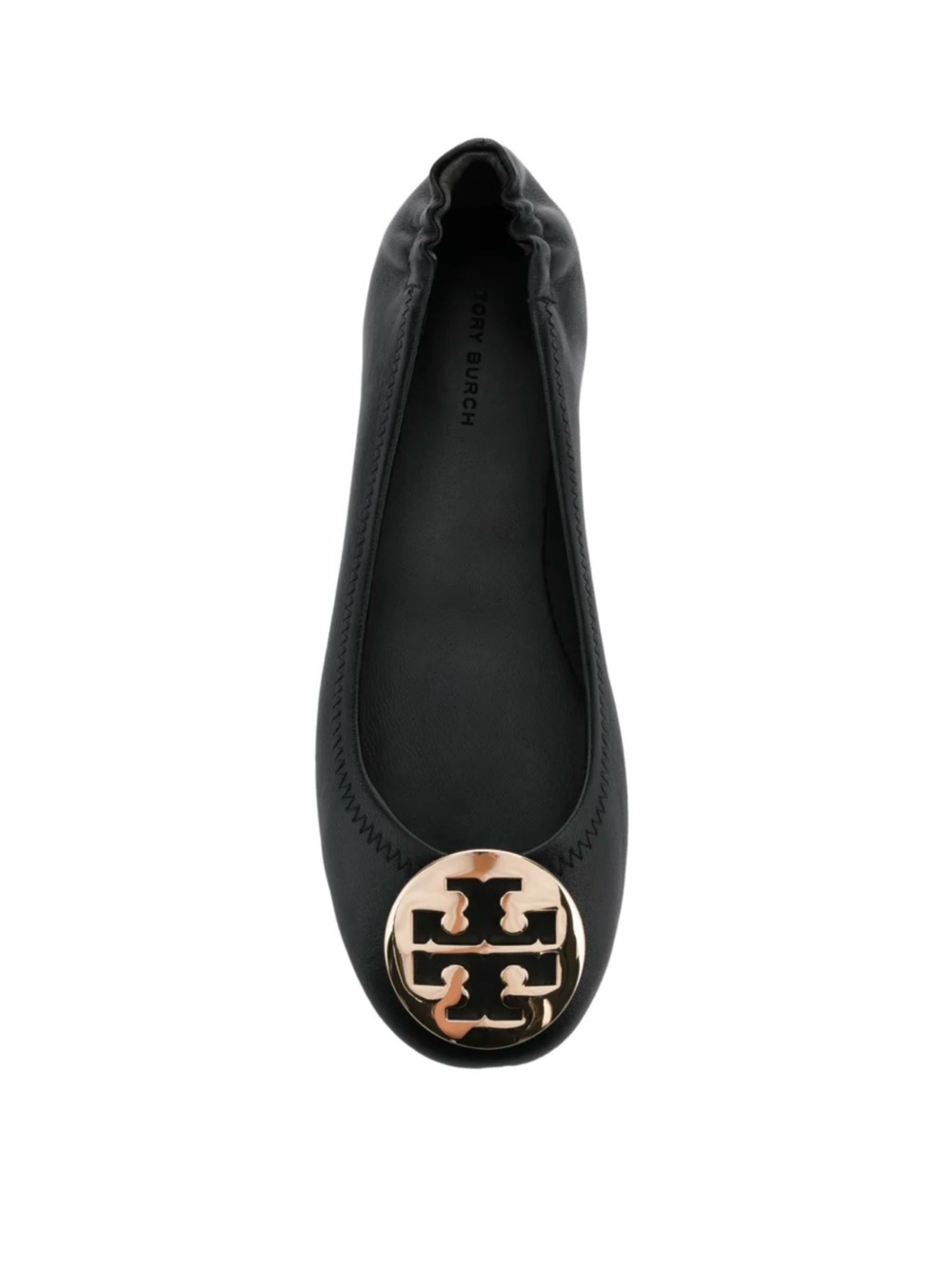NEW Tory Burch Minnie Black Leather Ballet Flat with Gold Logo Medallion 9M